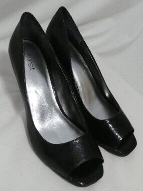 FIRST Black Peep Toe Pumps Classic High Heels Dress Shoes Women’s - Size 7.5M